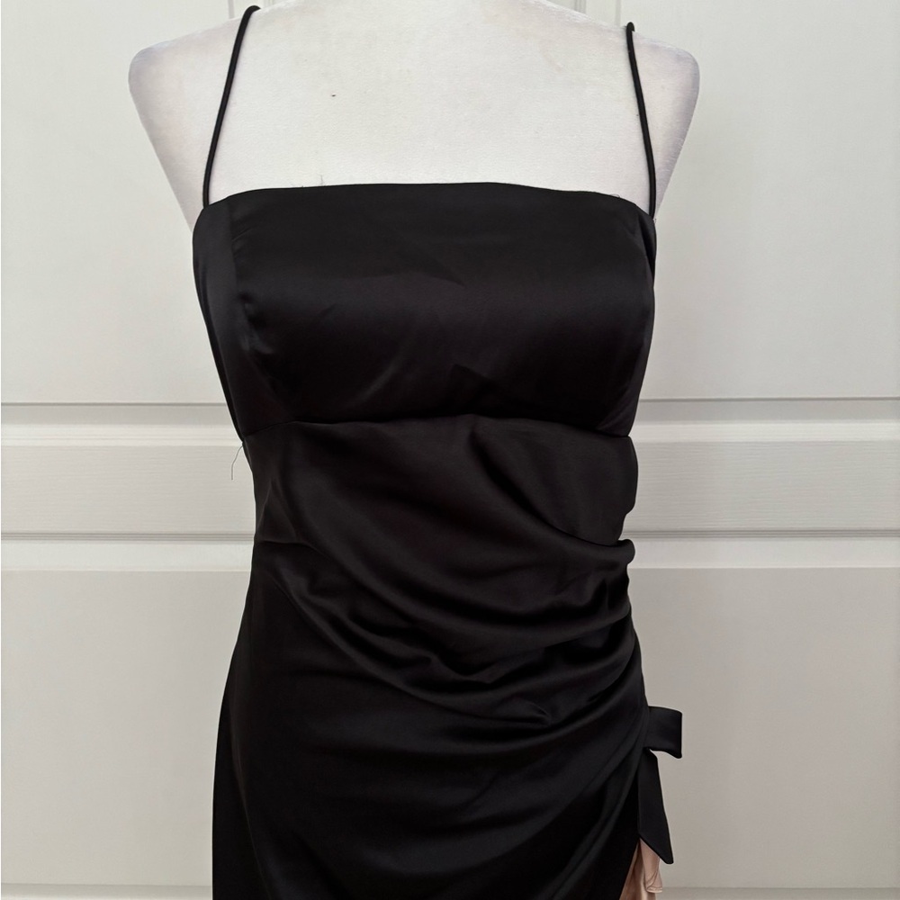 Blondie Nites Black Ruched Cocktail Dress with Nude Peekaboo Hem | Size 13 - Picture 3 of 10